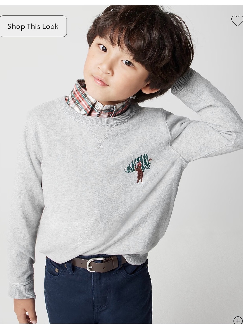 Crewcuts Light Gray Crewneck Sweatshirt with Embroidered Tree
